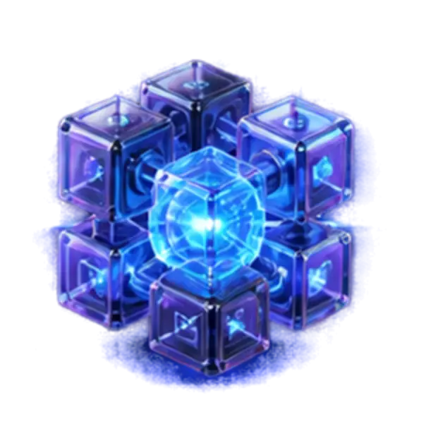 Grupo de cubos alrededor de un núcleo azul